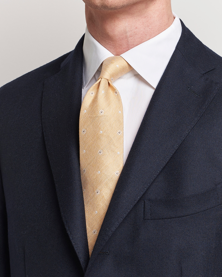 Hombres | Business casual | Amanda Christensen | Cotton/Silk/Linen Printed Flower 8cm Tie Yellow