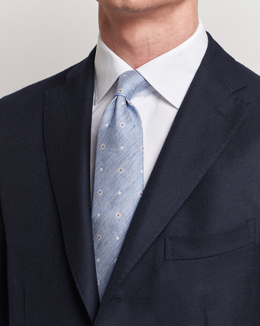 Hombres | Elegante casual | Amanda Christensen | Cotton/Silk/Linen Printed Flower 8cm Tie Blue