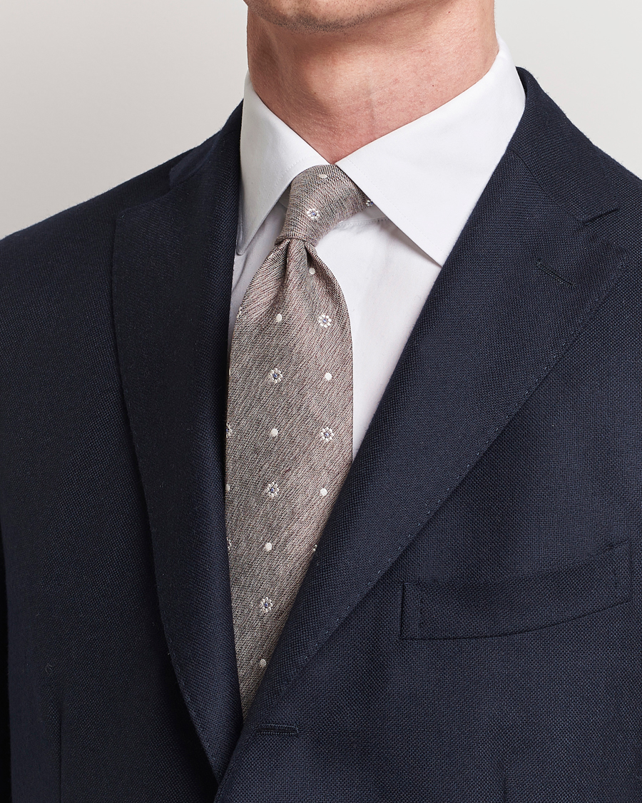 Hombres | Elegante casual | Amanda Christensen | Cotton/Silk/Linen Printed Flower 8cm Tie Brown