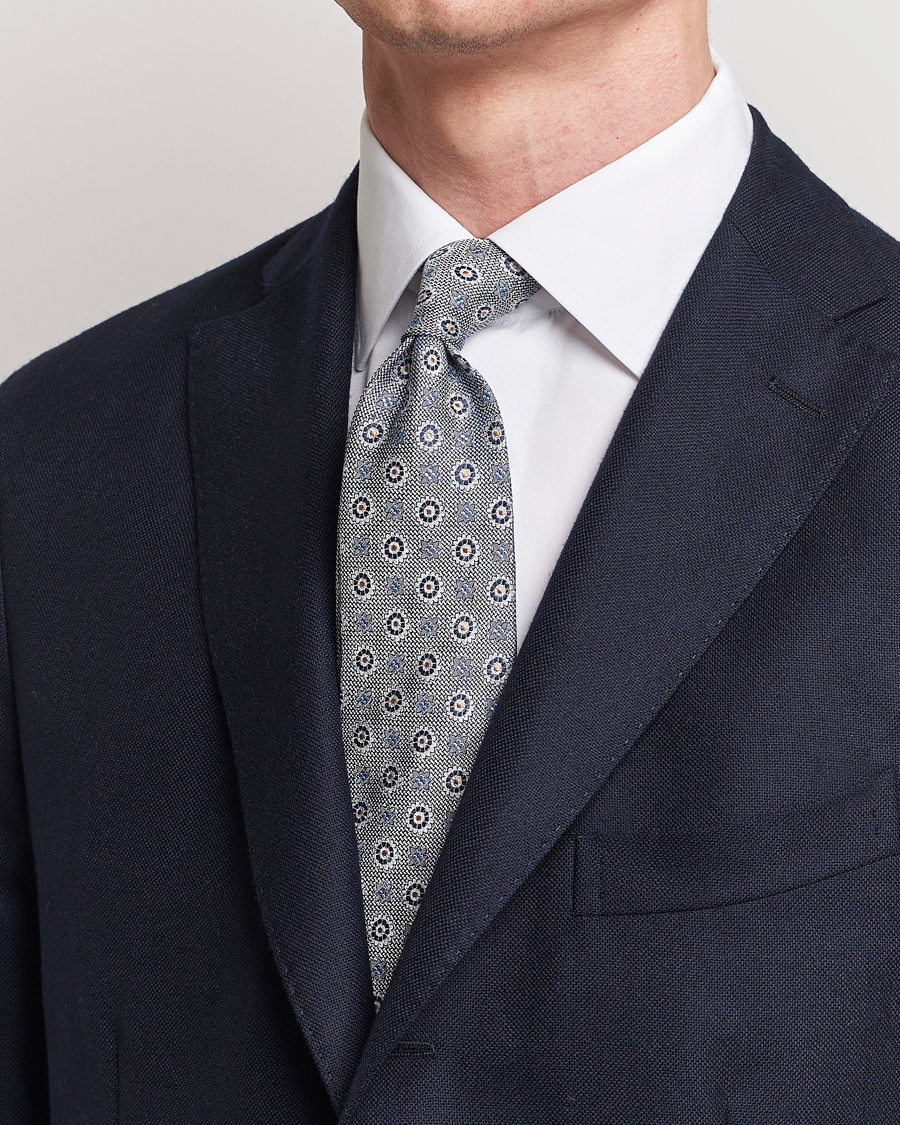 Hombres | Business casual | Amanda Christensen | Linen/Silk Printed Flower 8cm Tie Navy