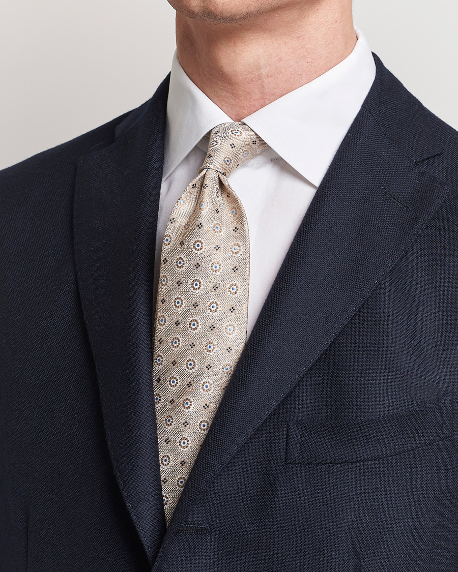 Hombres | Business casual | Amanda Christensen | Linen/Silk Printed Flower 8cm Tie Beige