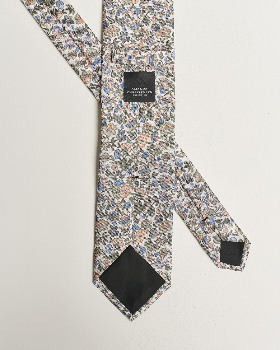 Hombres | Amanda Christensen Silk Oxford Printed Flower 8cm Tie Green | Amanda Christensen | Silk Oxford Printed Flower 8cm Tie Green