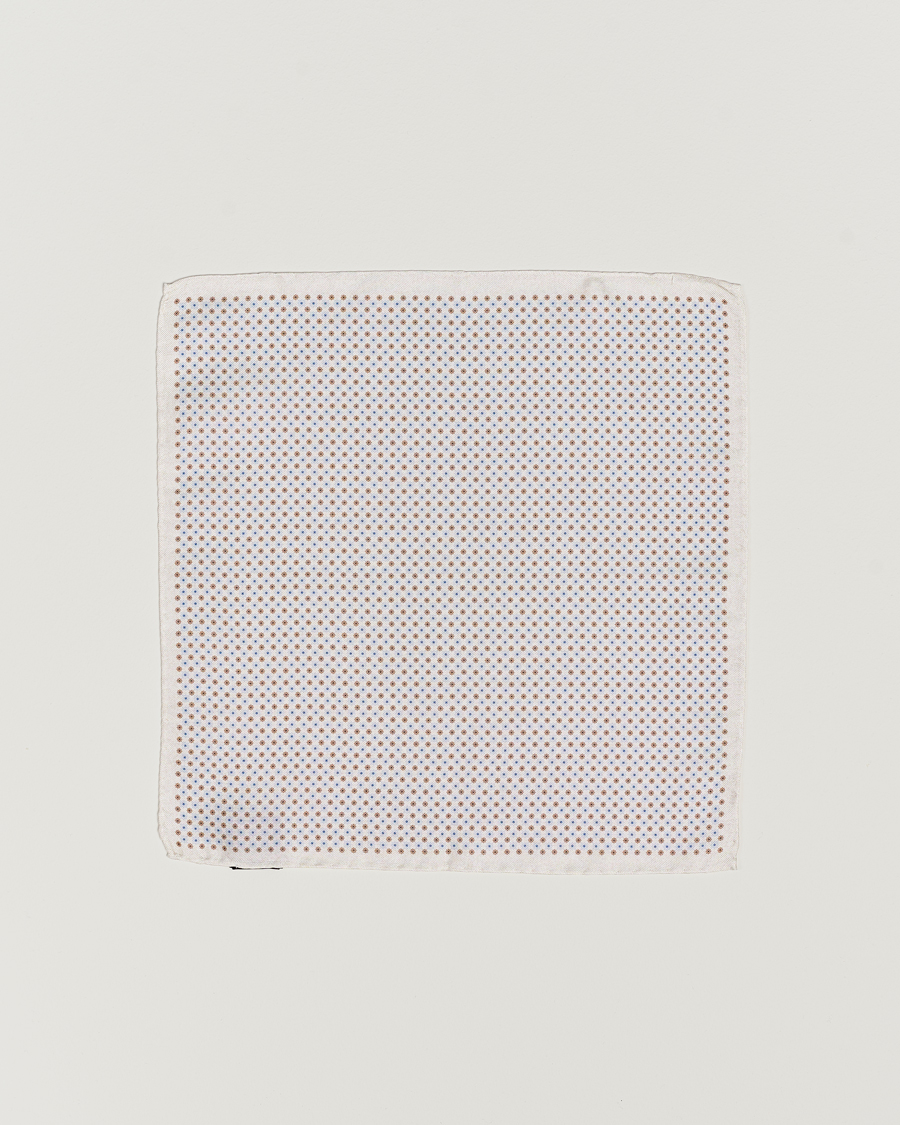 Hombres | Amanda Christensen Silk Oxford Printed Flower Pocket Square Cream | Amanda Christensen | Silk Oxford Printed Flower Pocket Square Cream