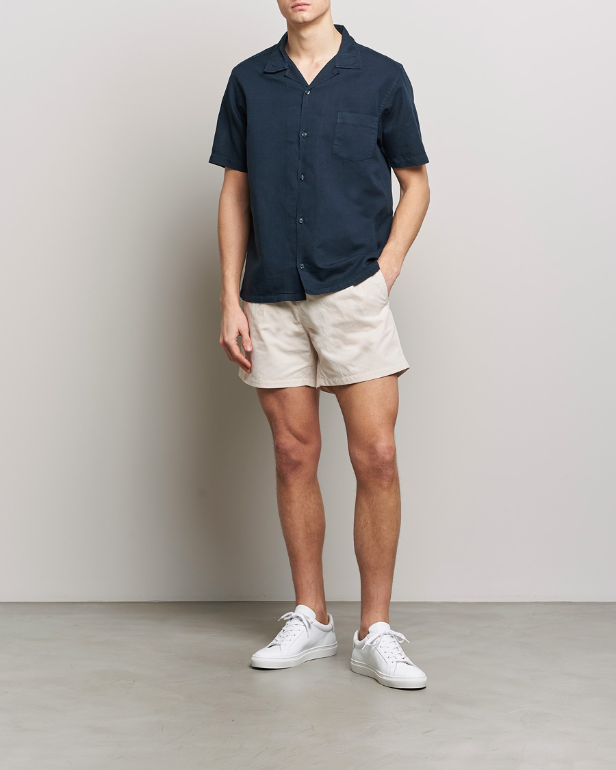 Hombres | Camisas | Colorful Standard | Cotton/Linen Short Sleeve Shirt Navy Blue