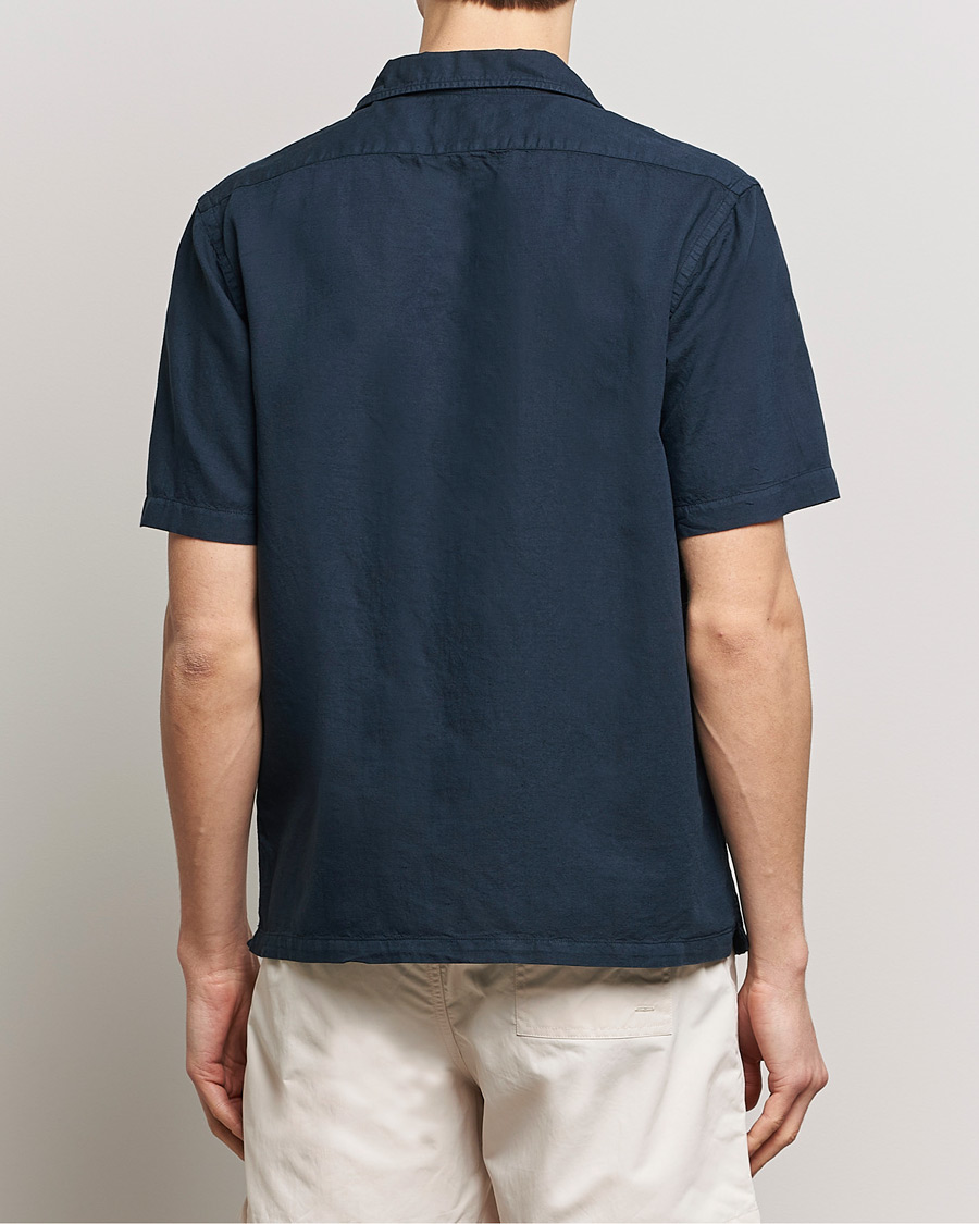 Hombres | Camisas | Colorful Standard | Cotton/Linen Short Sleeve Shirt Navy Blue