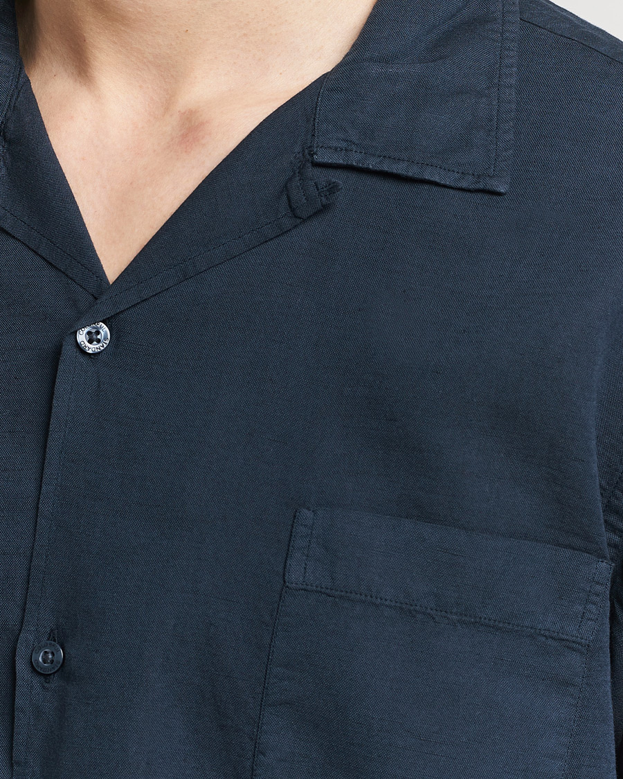 Hombres | Camisas | Colorful Standard | Cotton/Linen Short Sleeve Shirt Navy Blue