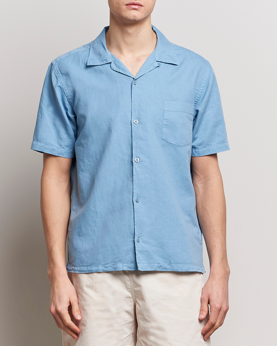 Hombres | Camisas | Colorful Standard | Cotton/Linen Short Sleeve Shirt Seaside Blue