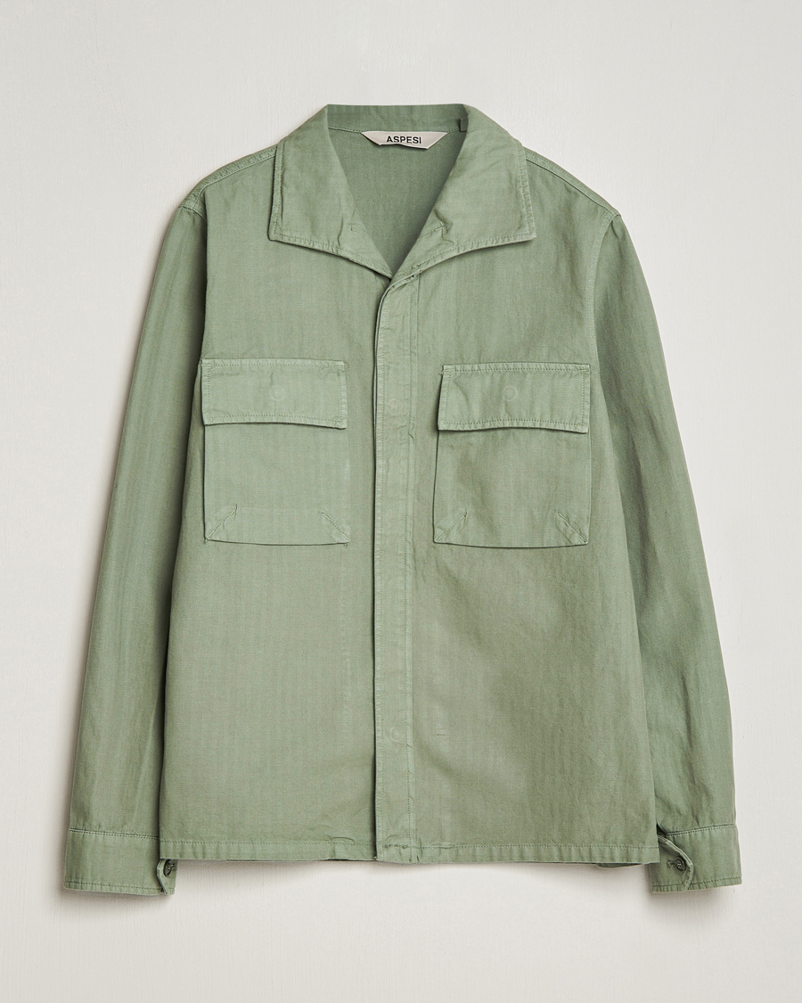 Hombres | Abrigos y chaquetas | Aspesi | Cotton Herringbone Shirt Jacket Sage