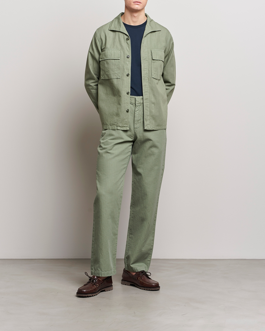 Hombres | Abrigos y chaquetas | Aspesi | Cotton Herringbone Shirt Jacket Sage