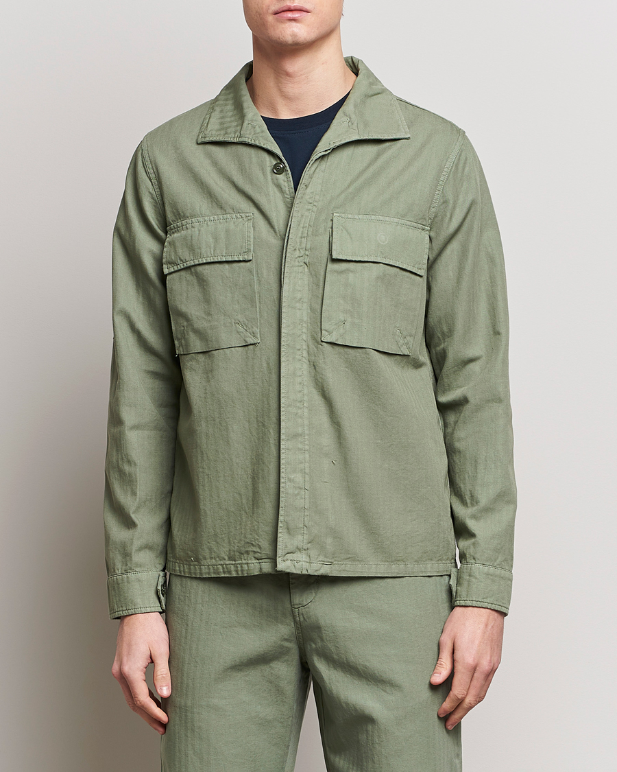 Hombres | Italian Department | Aspesi | Cotton Herringbone Shirt Jacket Sage
