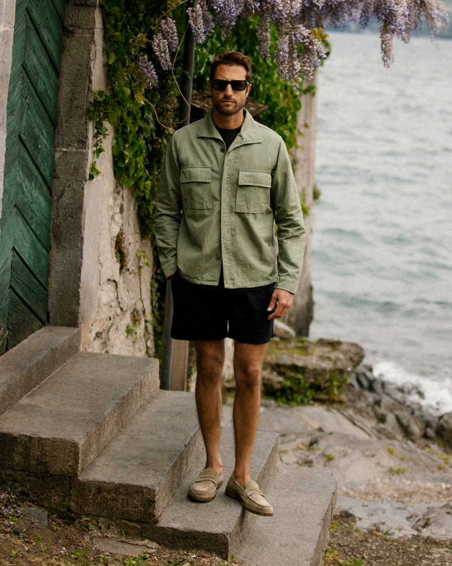 Hombres | Abrigos y chaquetas | Aspesi | Cotton Herringbone Shirt Jacket Sage