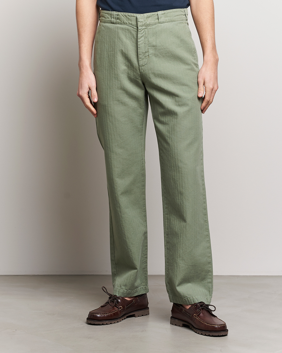 Hombres | Pantalones | Aspesi | Cotton Herringbone Pants Sage