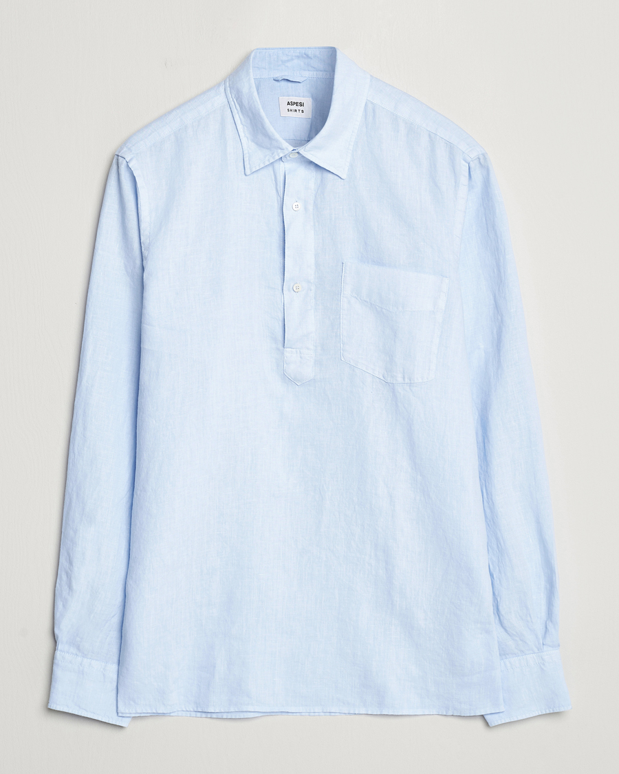 Hombres | Camisas | Aspesi | Linen Popover Shirt Light Blue