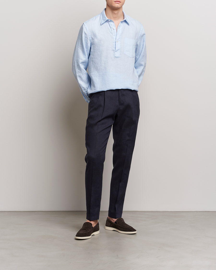 Hombres | Camisas | Aspesi | Linen Popover Shirt Light Blue