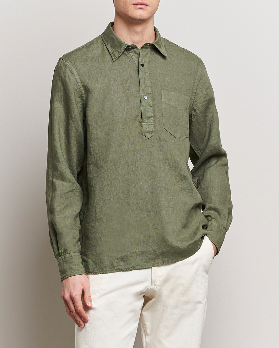 Hombres | Camisas de lino | Aspesi | Linen Popover Shirt Military