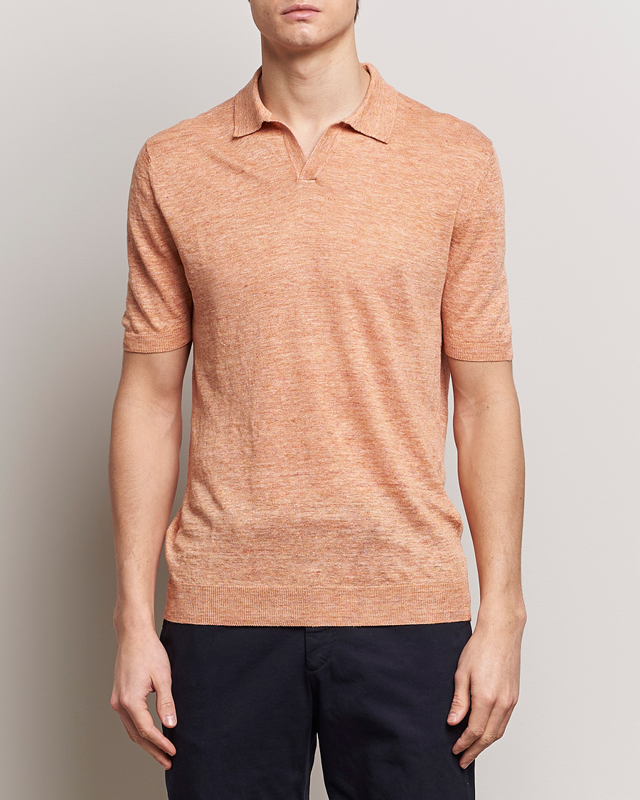 Hombres | Polos | Gran Sasso | Knitted Linen Polo Orange
