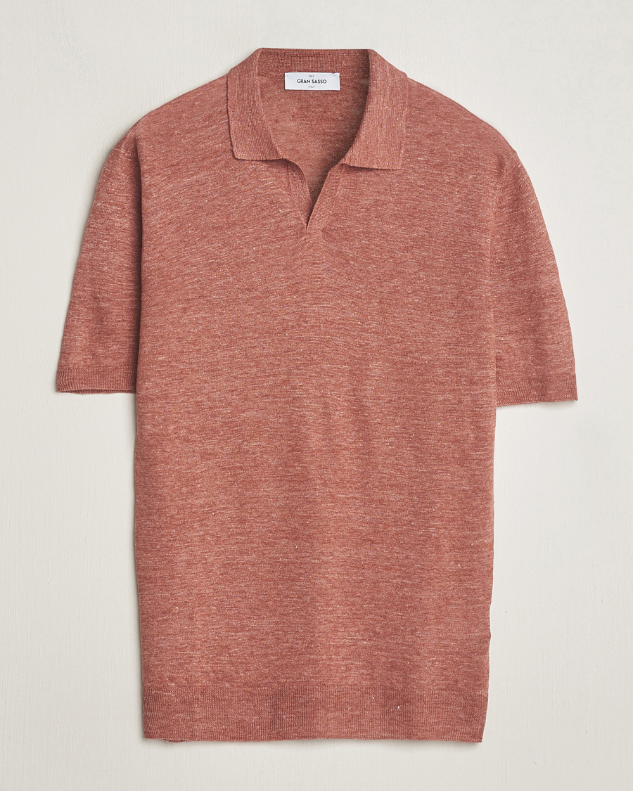 Hombres | Polos | Gran Sasso | Knitted Linen Polo Rust Melange