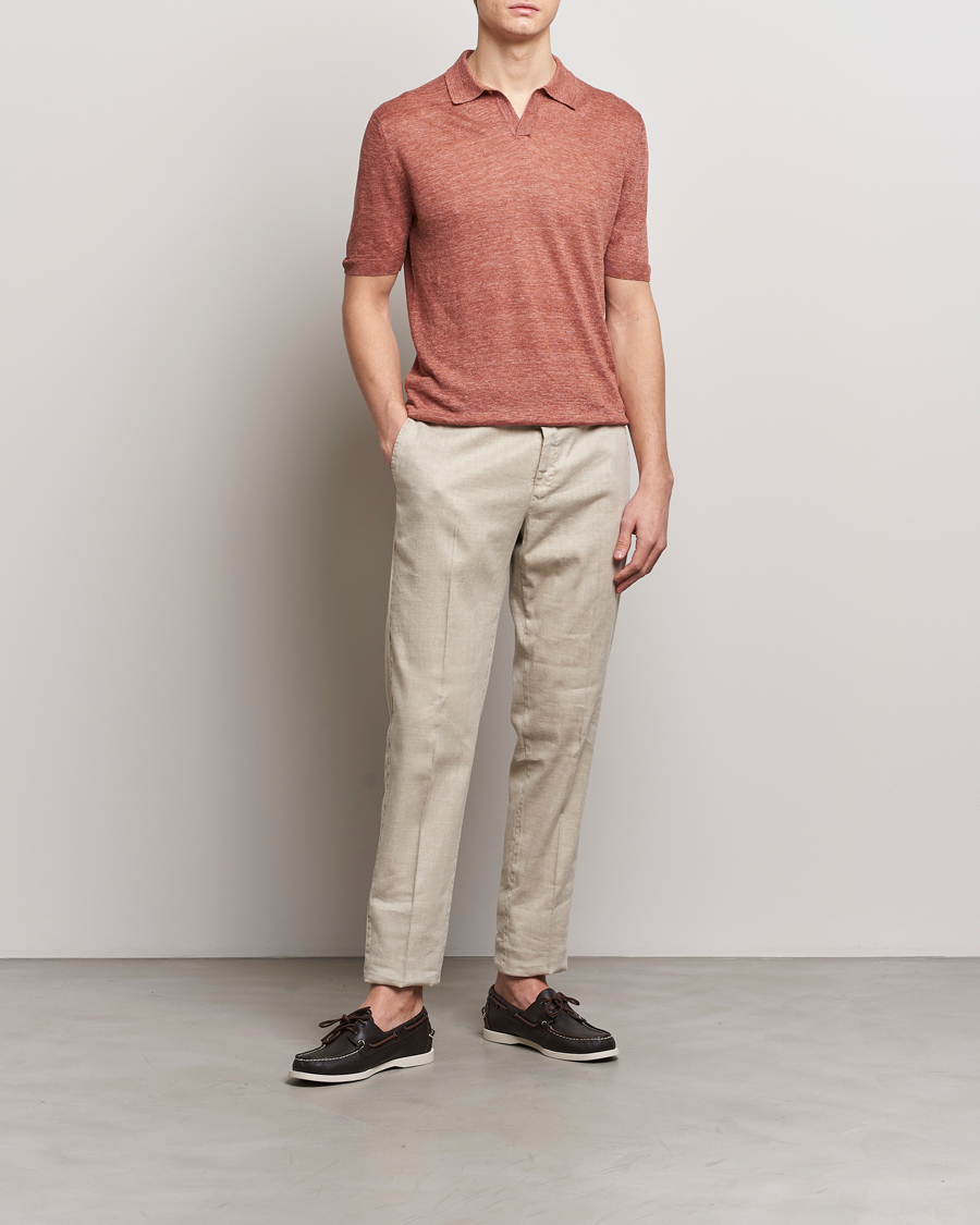 Hombres | Polos | Gran Sasso | Knitted Linen Polo Rust Melange