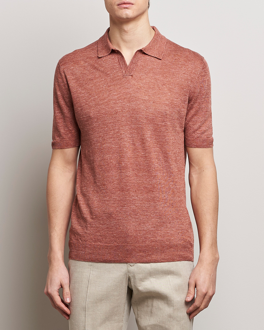 Hombres | Polos | Gran Sasso | Knitted Linen Polo Rust Melange