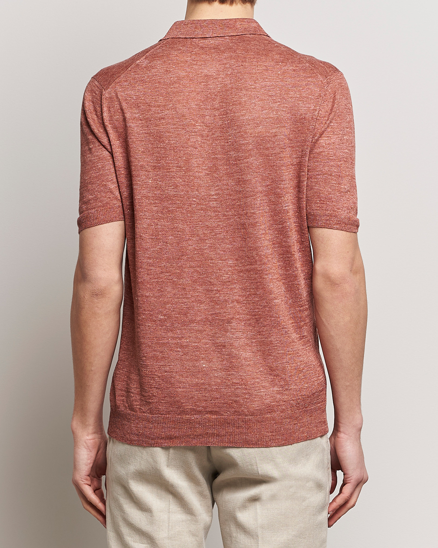 Hombres | Polos | Gran Sasso | Knitted Linen Polo Rust Melange