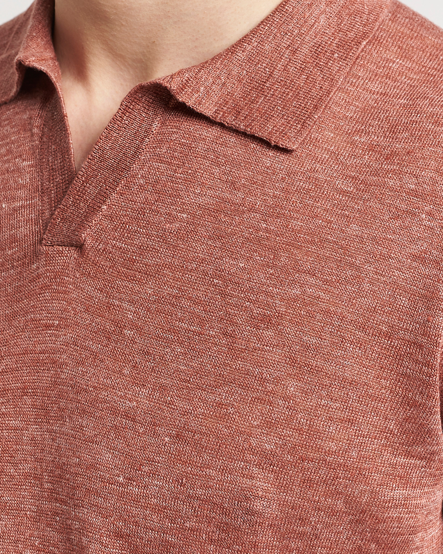 Hombres | Polos | Gran Sasso | Knitted Linen Polo Rust Melange