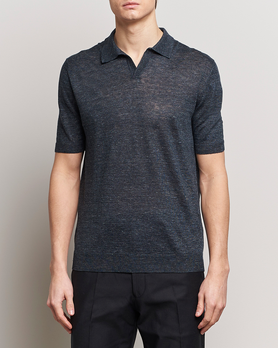Hombres | Camisas polo de manga corta | Gran Sasso | Knitted Linen Polo Navy