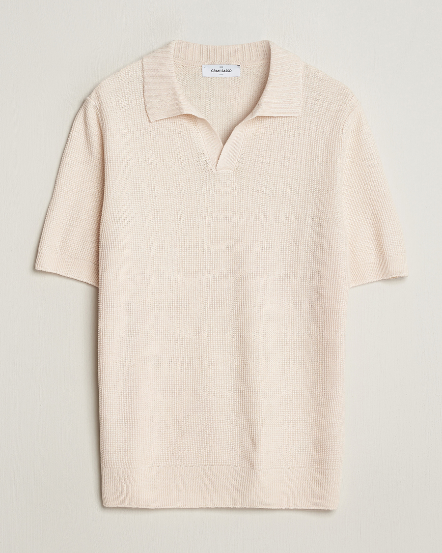 Hombres | Polos | Gran Sasso | Linen/Cotton Open Collar Polo Cream