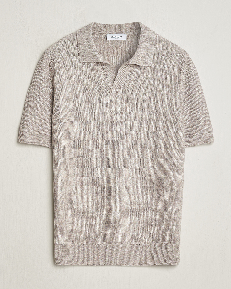 Hombres | Polos | Gran Sasso | Linen/Cotton Open Collar Polo Beige Melange