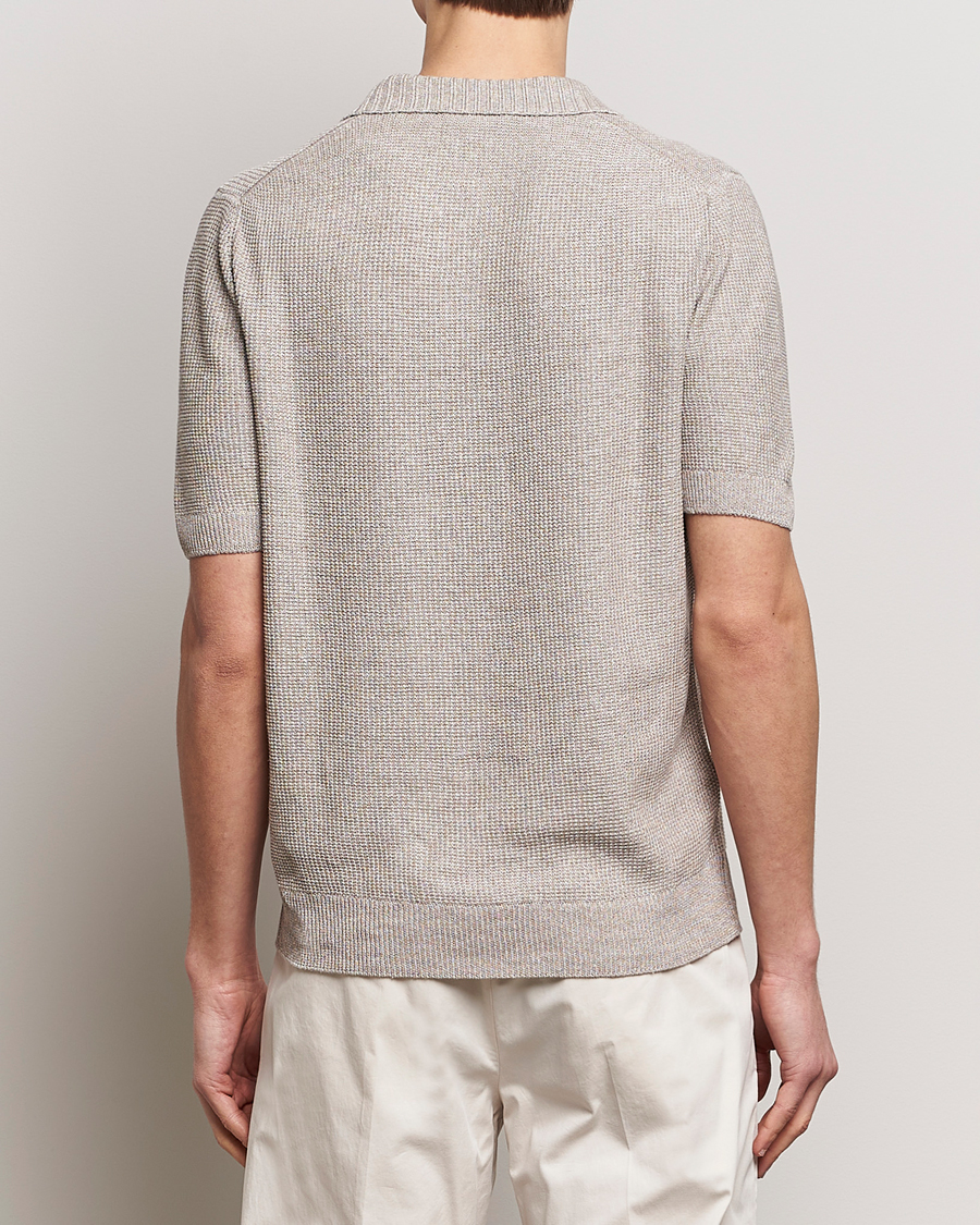 Hombres | Polos | Gran Sasso | Linen/Cotton Open Collar Polo Beige Melange