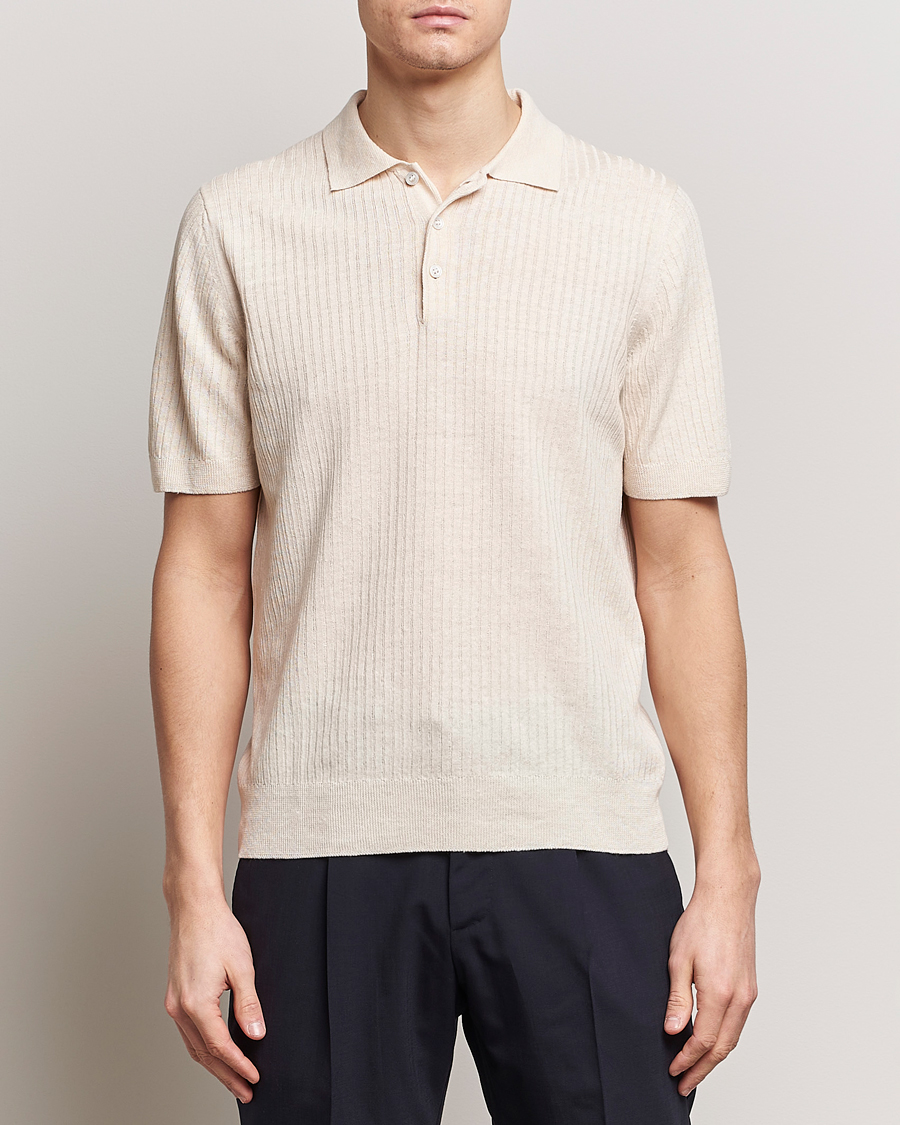 Hombres | Camisas polo de manga corta | Gran Sasso | Linen/Cotton Structured Polo Cream