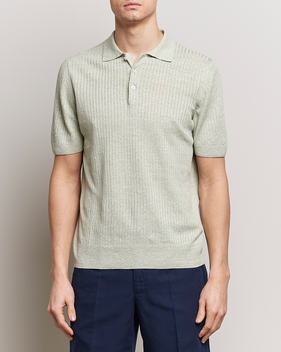 Hombres | Camisas polo de manga corta | Gran Sasso | Linen/Cotton Structured Polo Light Green