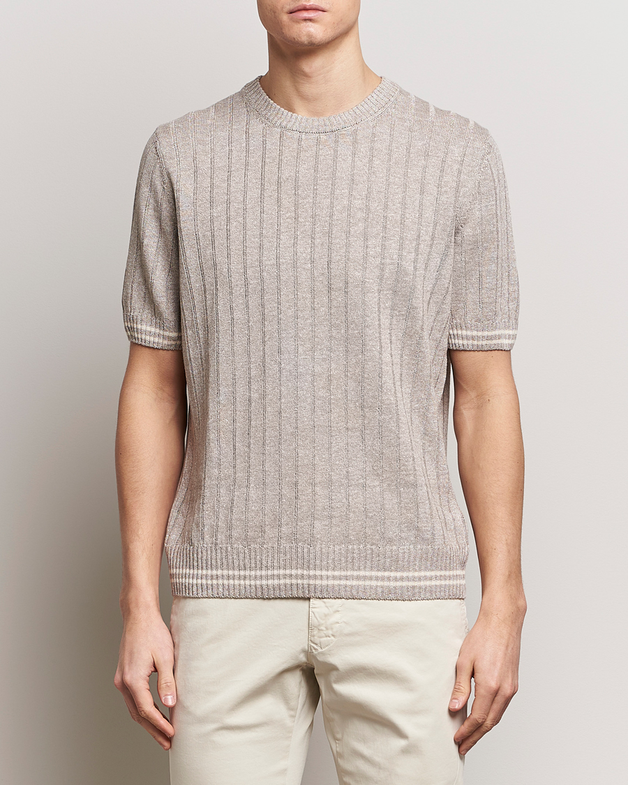 Hombres |  | Gran Sasso | Linen/Cotton Structured T-Shirt Beige Melange
