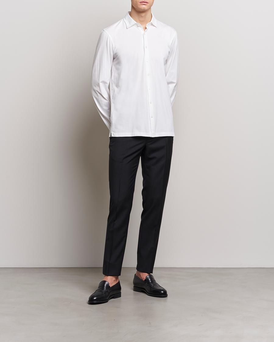 Hombres | Camisas | Gran Sasso | Washed Cotton Jersey Shirt White