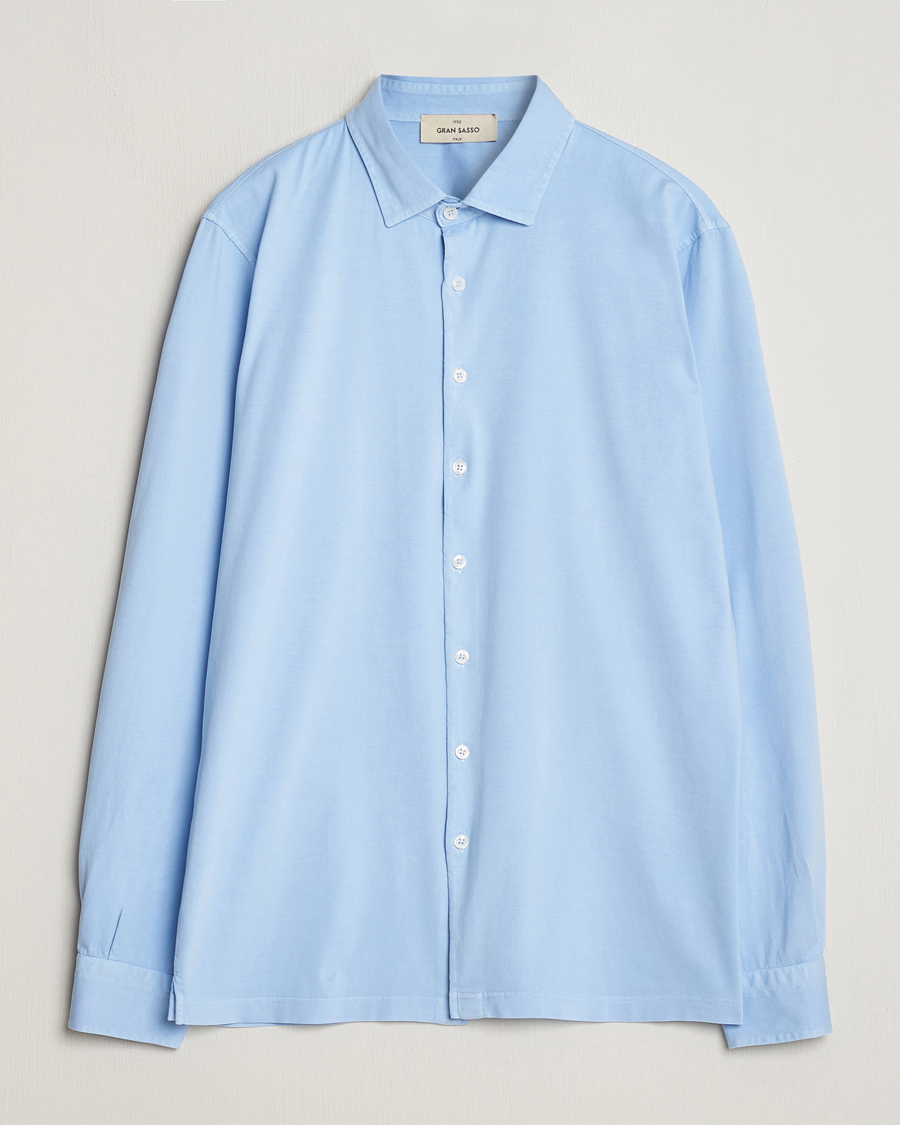 Hombres | Camisas | Gran Sasso | Washed Cotton Jersey Shirt Light Blue