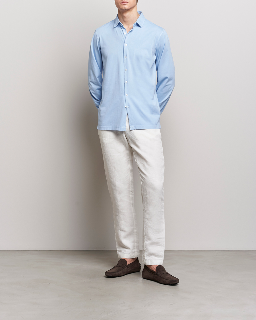 Hombres | Camisas | Gran Sasso | Washed Cotton Jersey Shirt Light Blue
