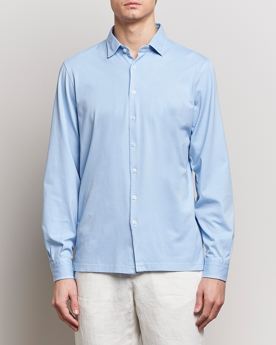 Hombres |  | Gran Sasso | Washed Cotton Jersey Shirt Light Blue