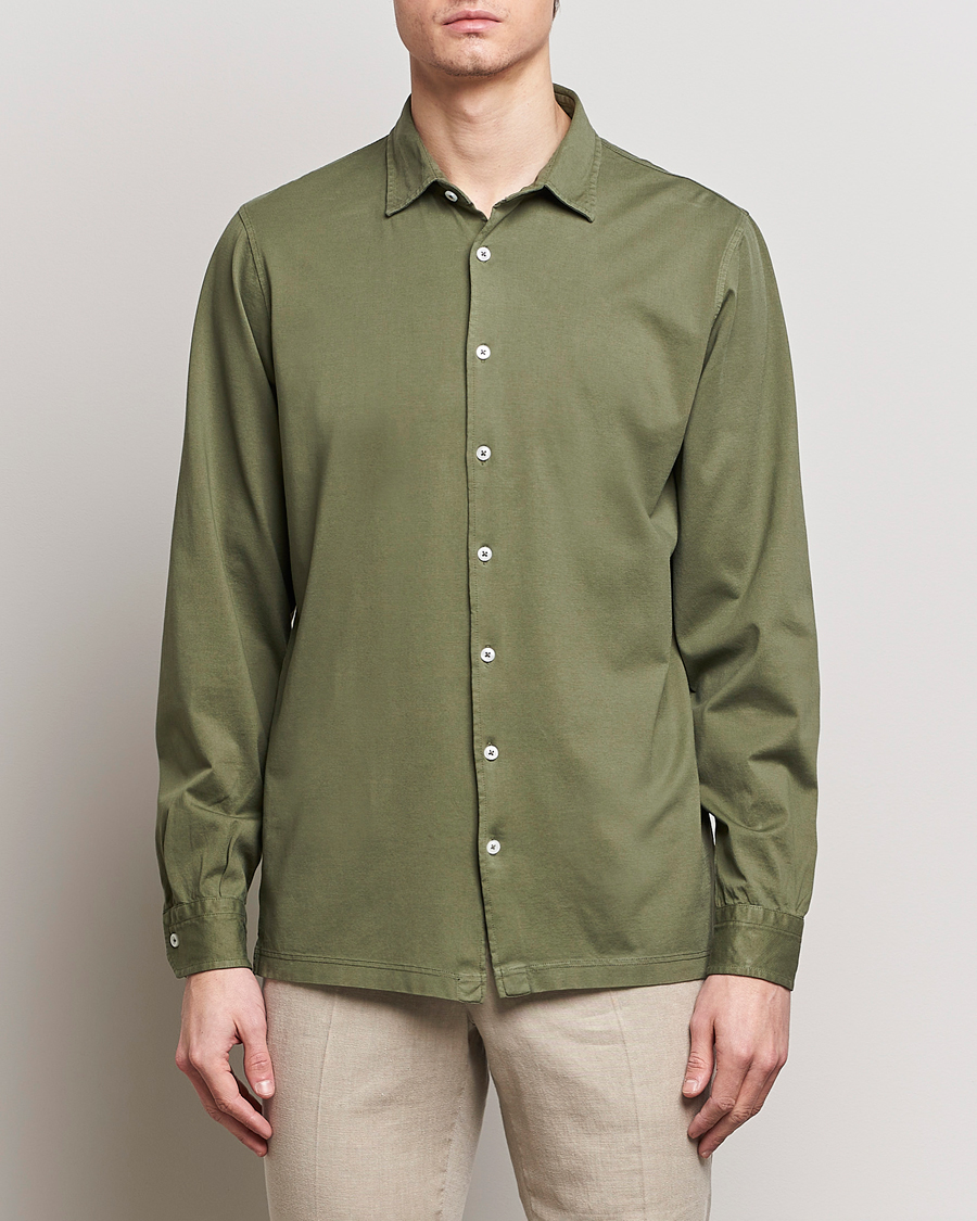 Hombres | Casual | Gran Sasso | Washed Cotton Jersey Shirt Green