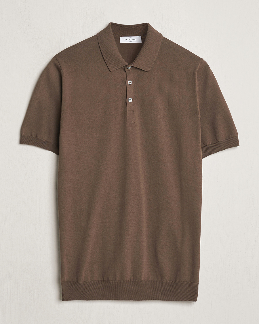 Hombres | Polos | Gran Sasso | Cotton Knitted Polo Dark Brown