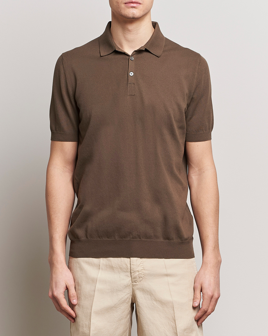 Hombres |  | Gran Sasso | Cotton Knitted Polo Dark Brown