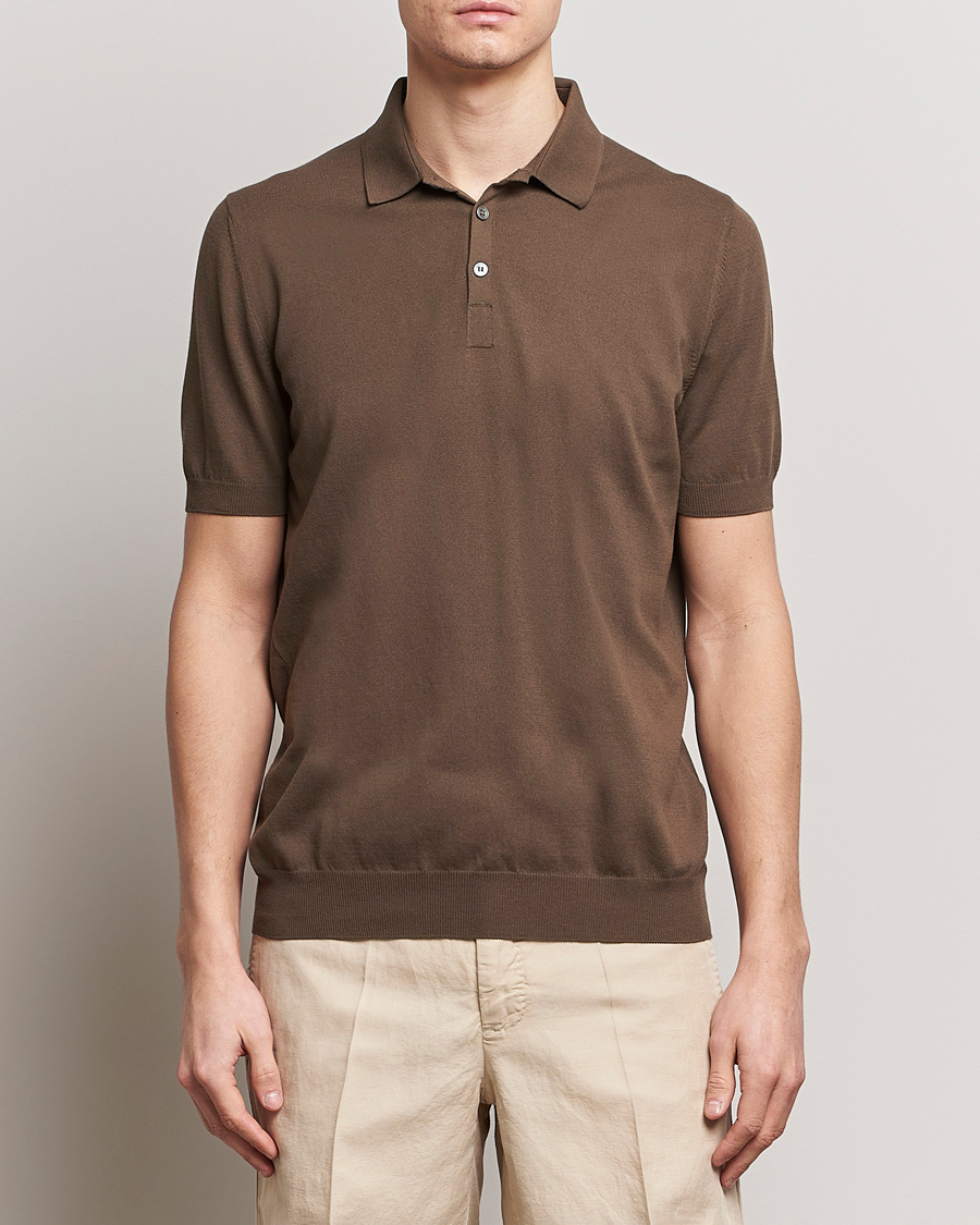 Hombres | Polos | Gran Sasso | Cotton Knitted Polo Dark Brown