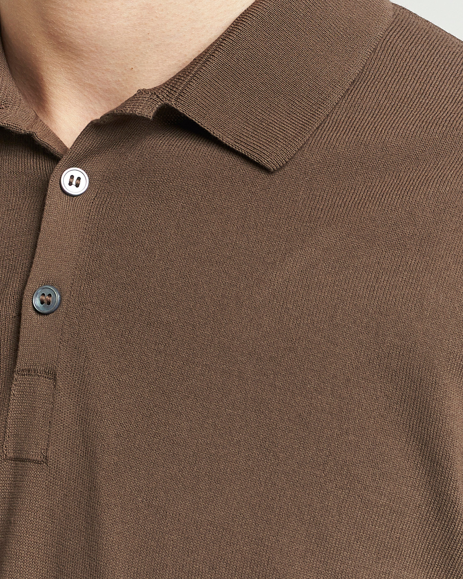 Hombres | Polos | Gran Sasso | Cotton Knitted Polo Dark Brown