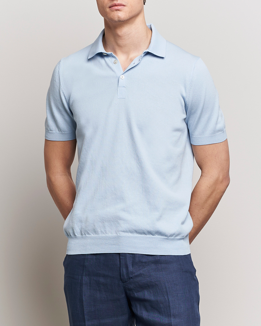 Hombres | Camisas polo de manga corta | Gran Sasso | Cotton Knitted Polo Light Blue