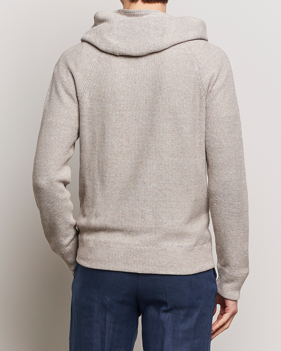 Hombres | Jerséis y prendas de punto | Gran Sasso | Linen/Cotton Knitted Hooded Full Zip Beige Melange