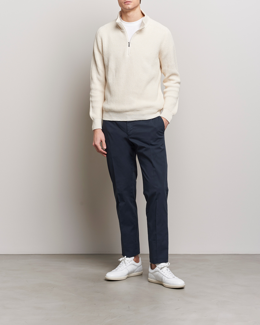 Hombres | Jerséis y prendas de punto | Gran Sasso | Cotton Heavy Knitted Half Zip Cream
