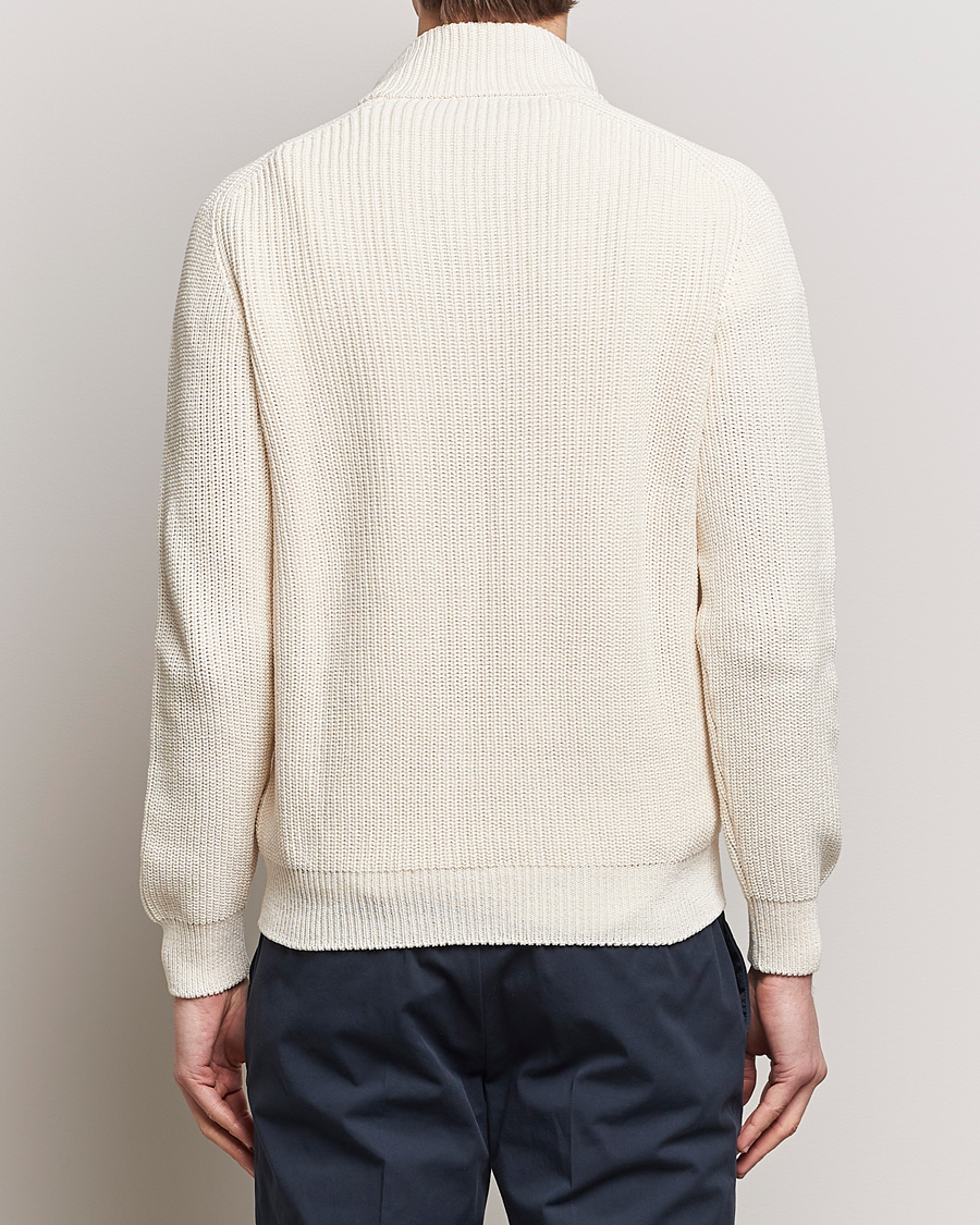 Hombres | Jerséis y prendas de punto | Gran Sasso | Cotton Heavy Knitted Half Zip Cream