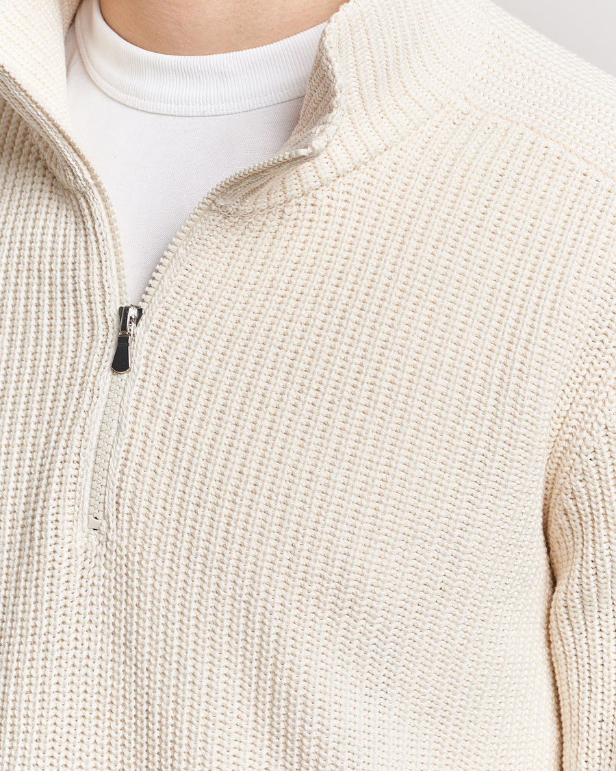 Hombres | Jerséis y prendas de punto | Gran Sasso | Cotton Heavy Knitted Half Zip Cream