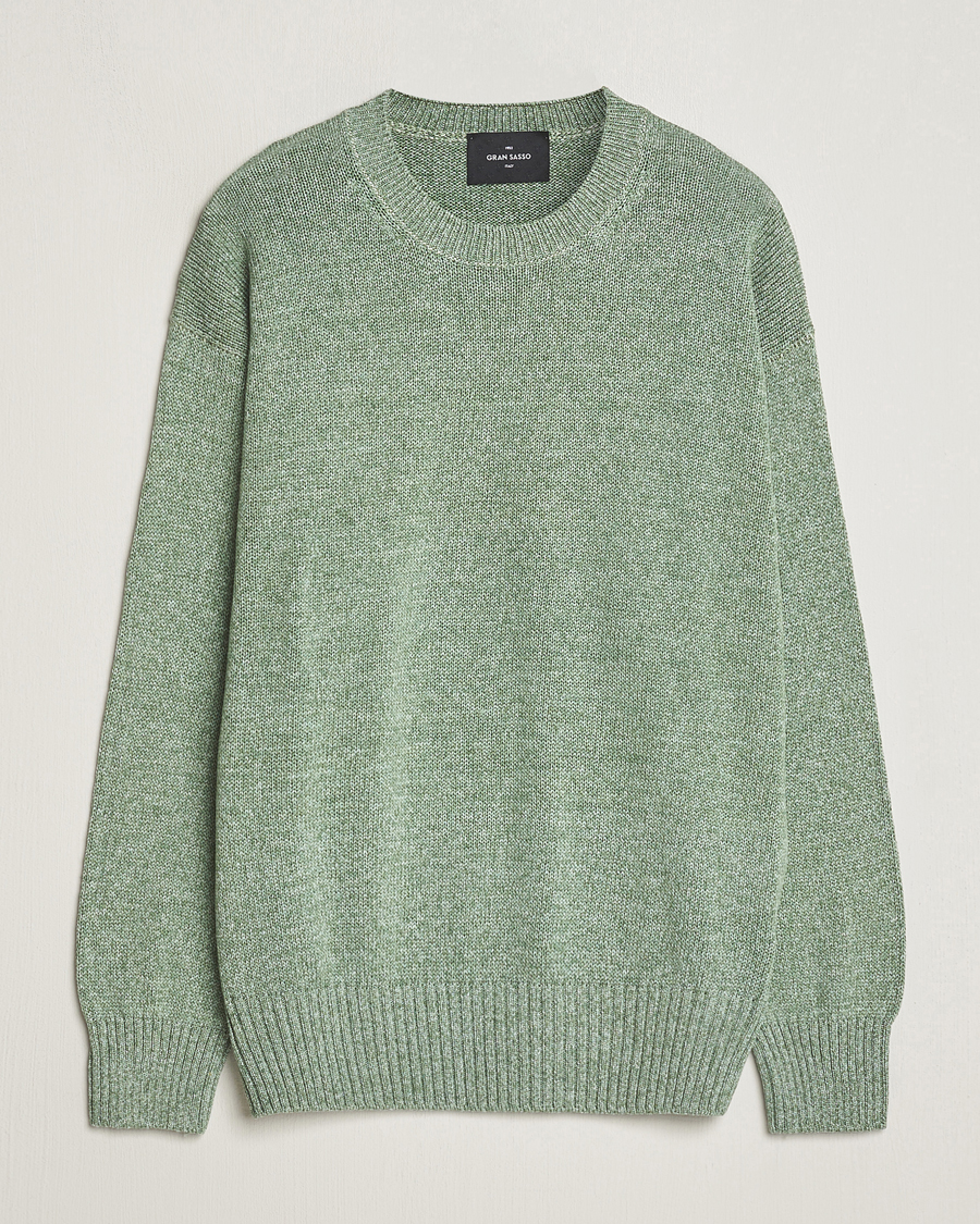 Hombres | Jerséis y prendas de punto | Gran Sasso | Cotton Heavy Knitted Crew Neck Green Melange