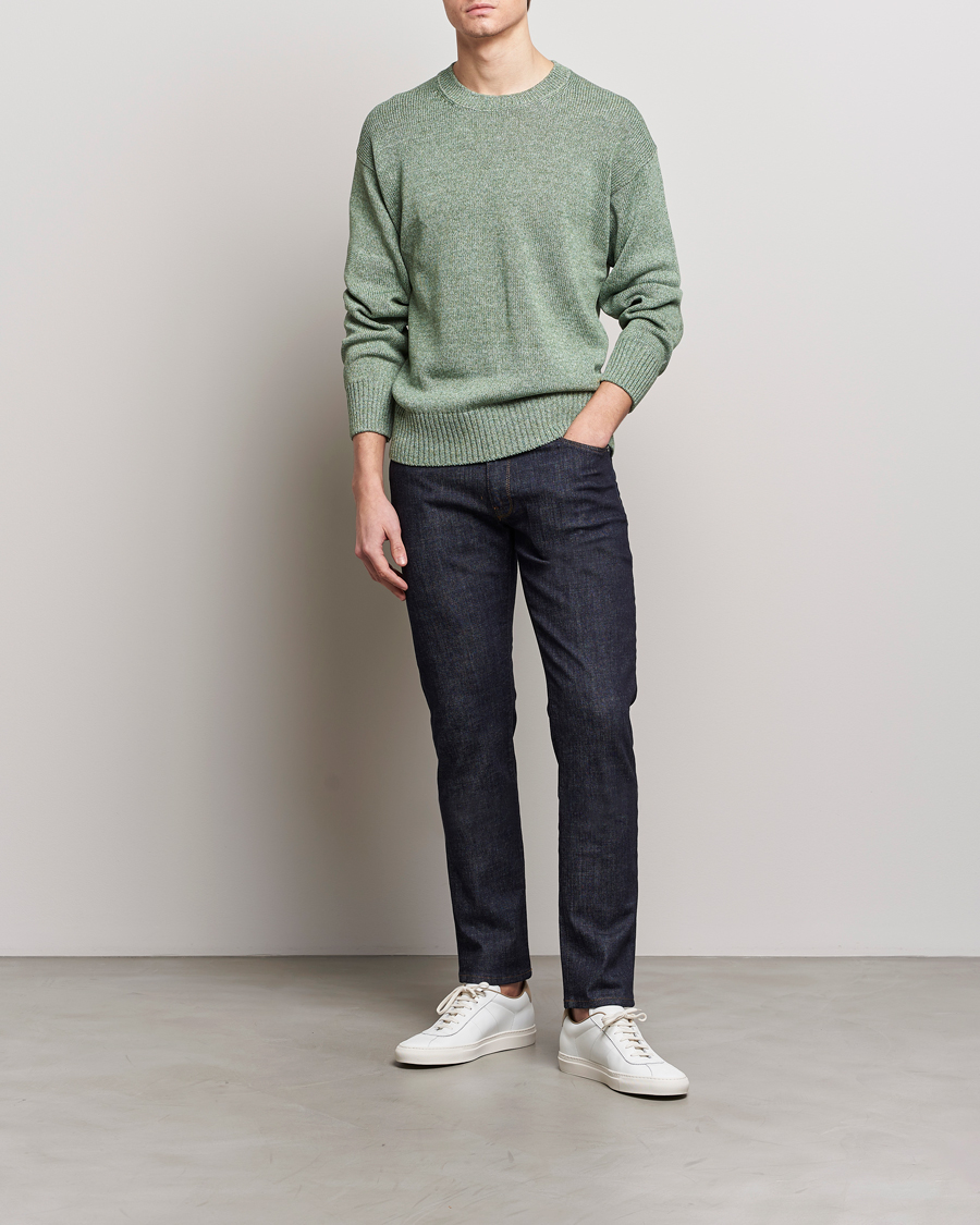 Hombres | Jerséis y prendas de punto | Gran Sasso | Cotton Heavy Knitted Crew Neck Green Melange