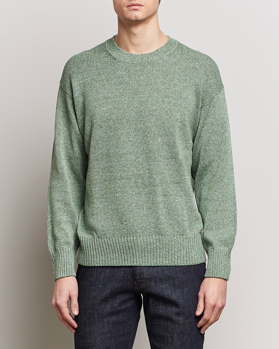 Hombres | Jerséis y prendas de punto | Gran Sasso | Cotton Heavy Knitted Crew Neck Green Melange