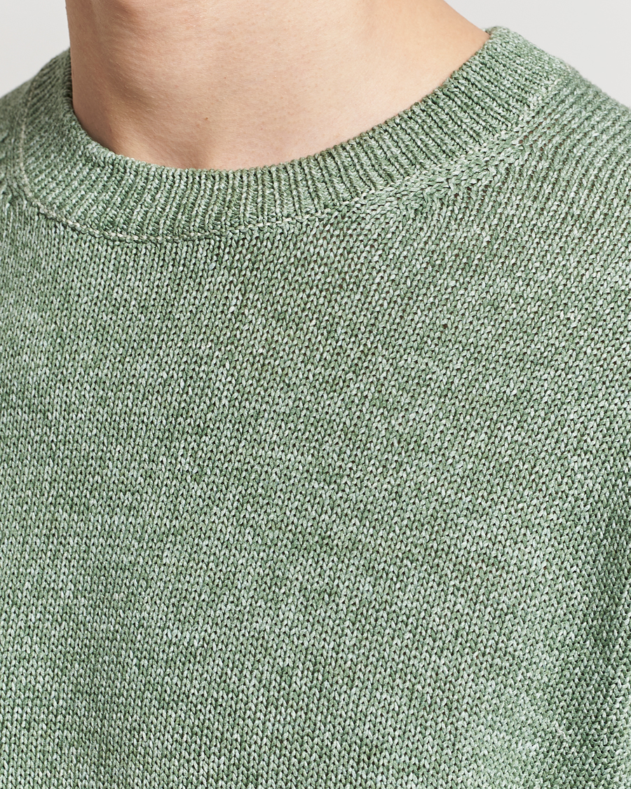 Hombres | Jerséis y prendas de punto | Gran Sasso | Cotton Heavy Knitted Crew Neck Green Melange